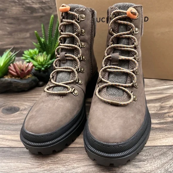 NIB Lucky Brand Eavan Lace Up Combat Boots Falcon Milled Nubuck Leather 8M - Picture 4 of 12